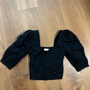 Jonathon Simkhai Black Puff Sleeve plunge Top